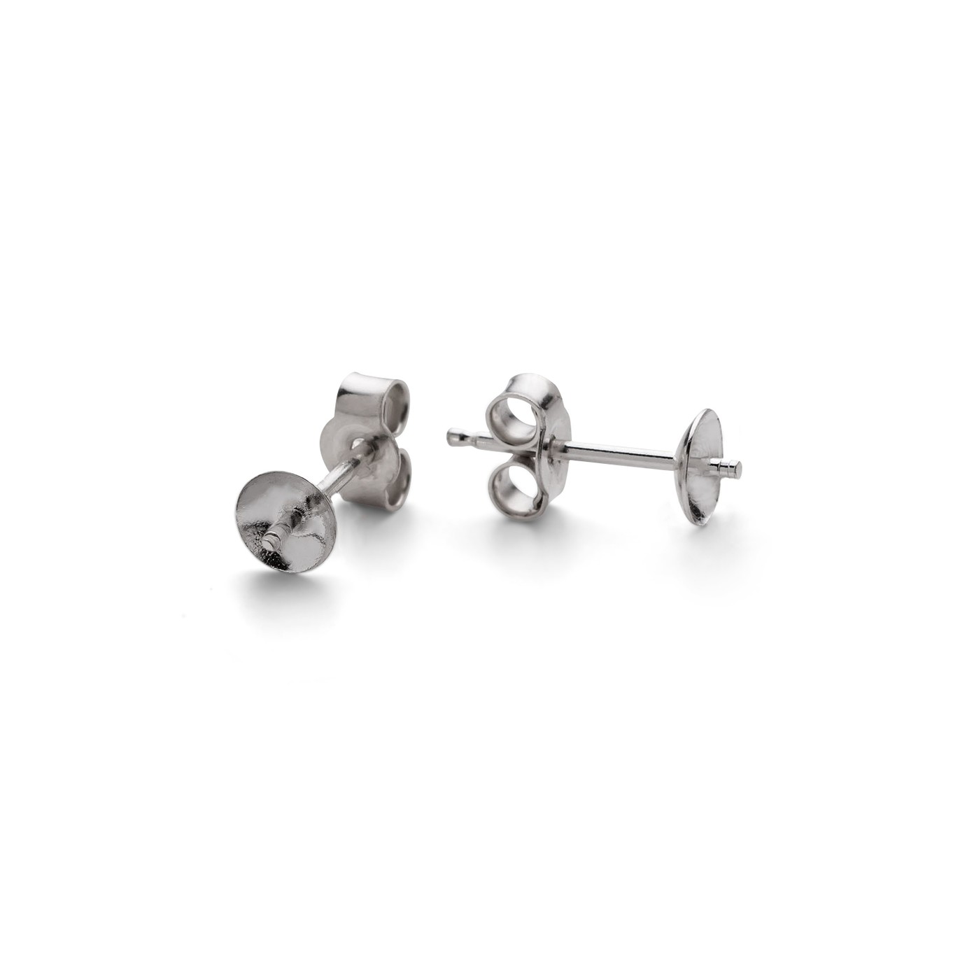 Silver Plated Earstud Settings for Half Drilled Beads (Pair)