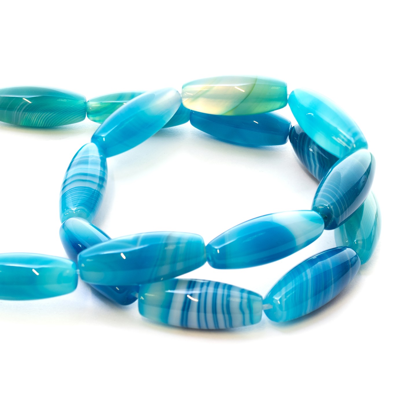 Blue Striped Agate Rice Beads, Approx 20x8mm 