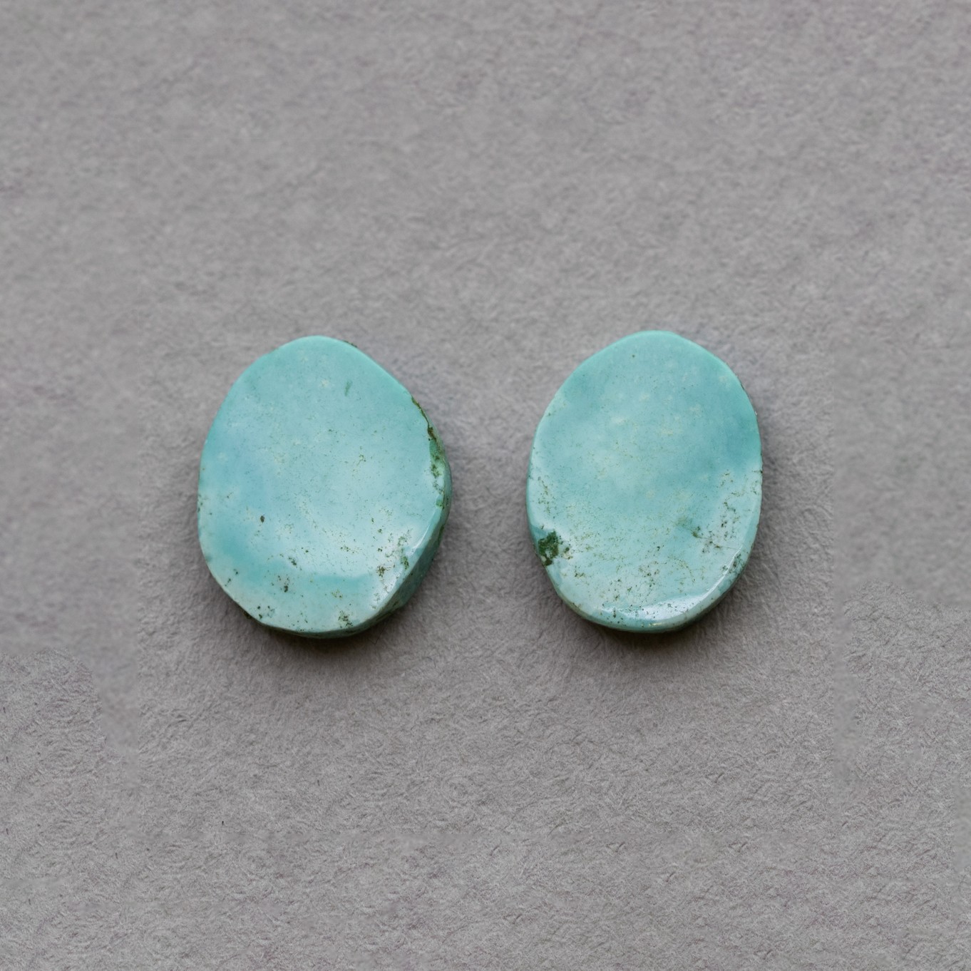 Pair of Chinese Turquoise Freeform Cabochons, Approx 11x9mm