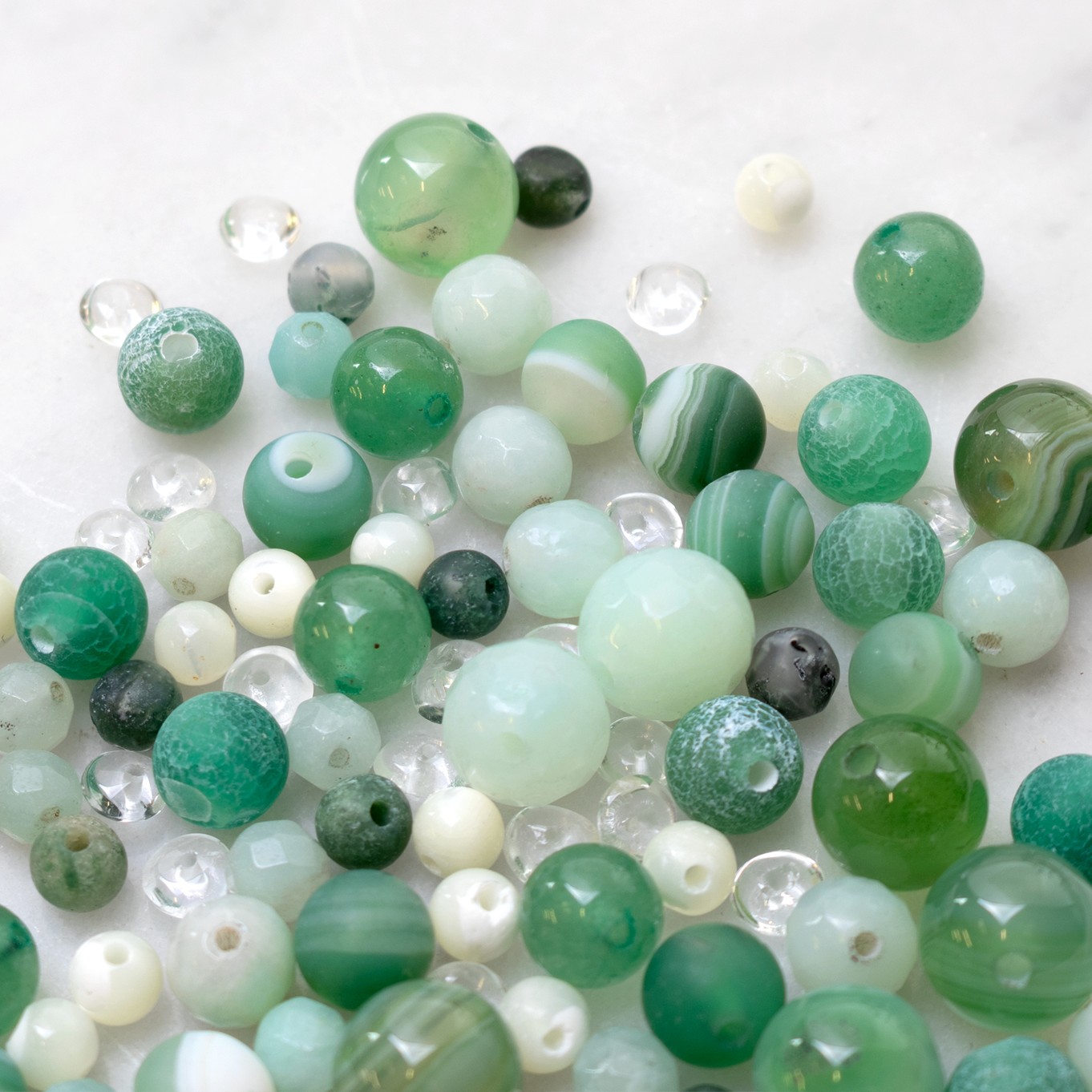 Sea Green Mixed Gemstone Bead Pack, Approx 20g