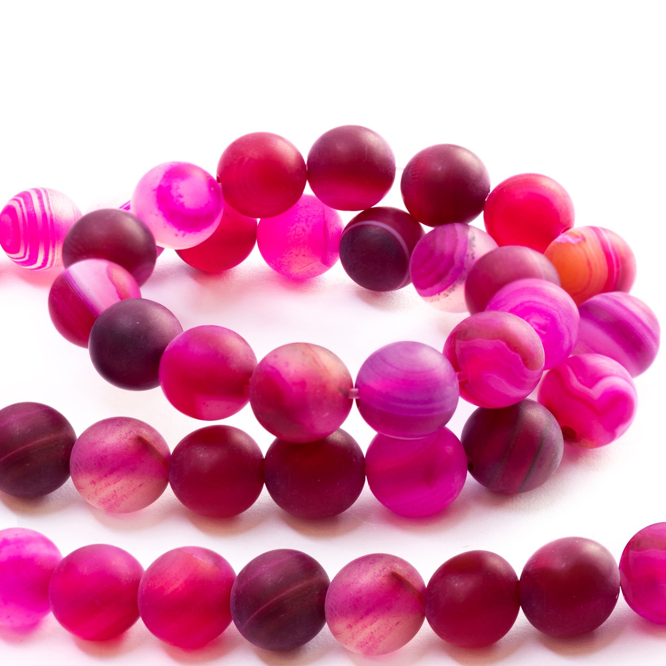 Pink Frosted Banded Agate Round Beads - Various sizes