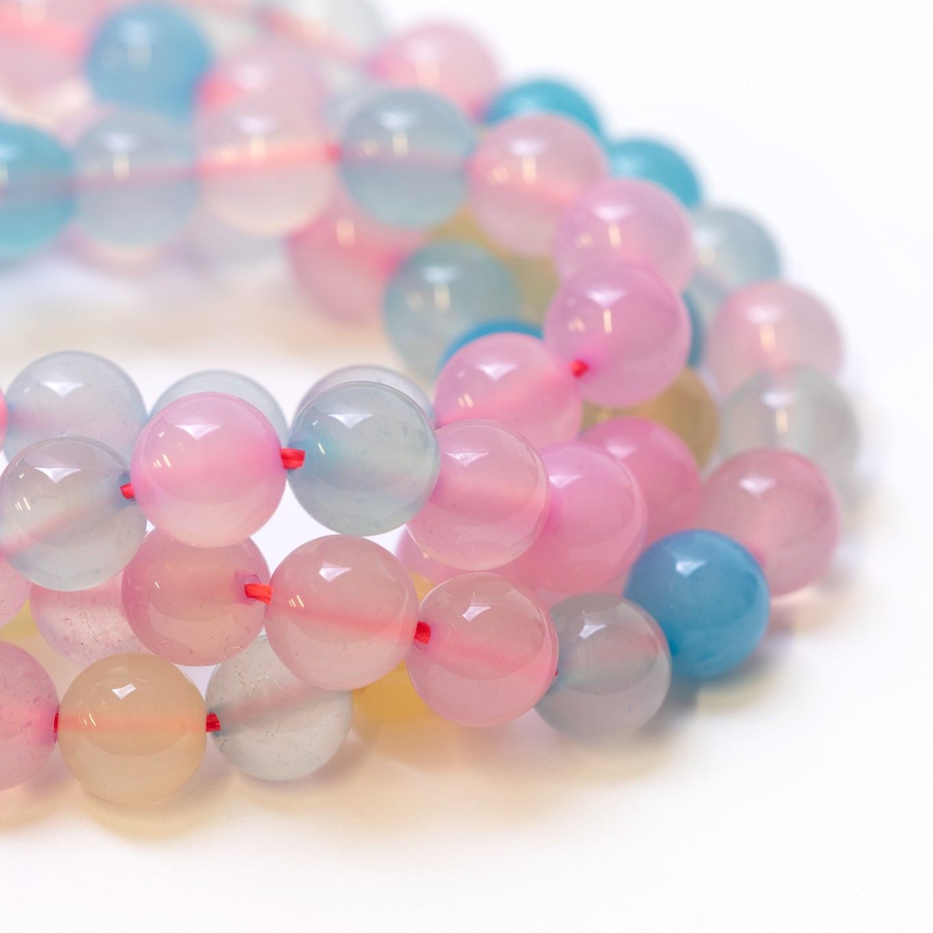 Multicoloured Pastel Agate Round Beads- Various Sizes