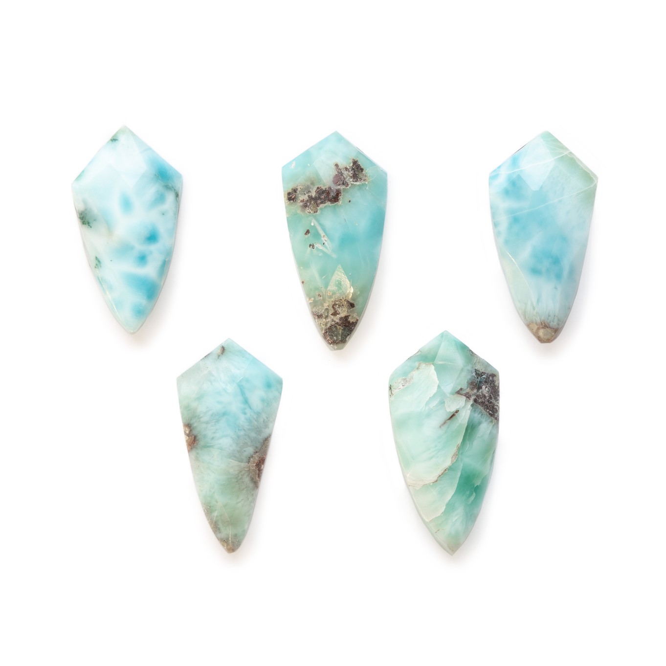 Larimar Faceted Shield Shaped Beads - Approx 21x10.5mm