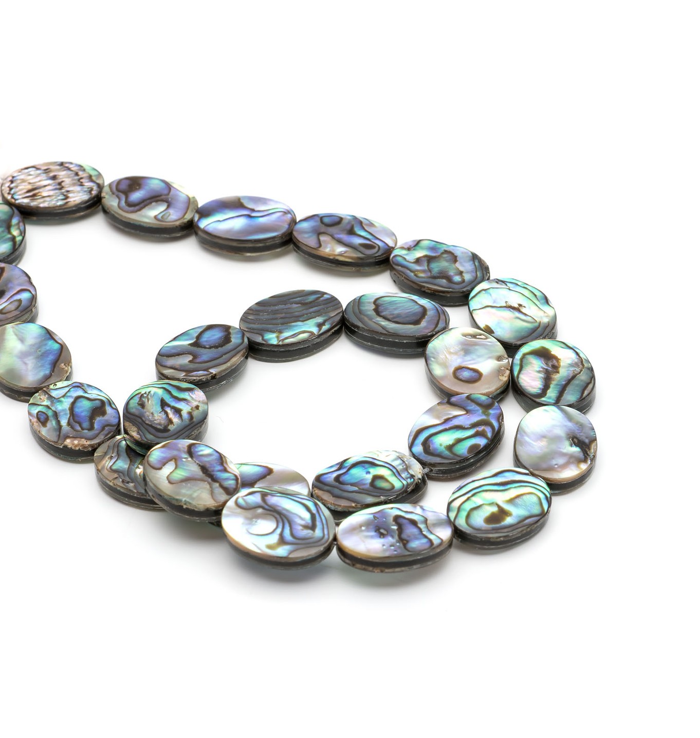 Paua Shell Flat Oval Beads, Approx 14x10mm