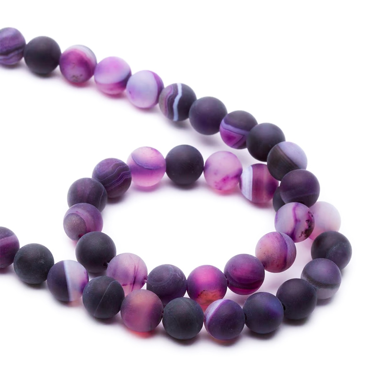 Purple Frosted Banded Agate Round Beads - Various sizes