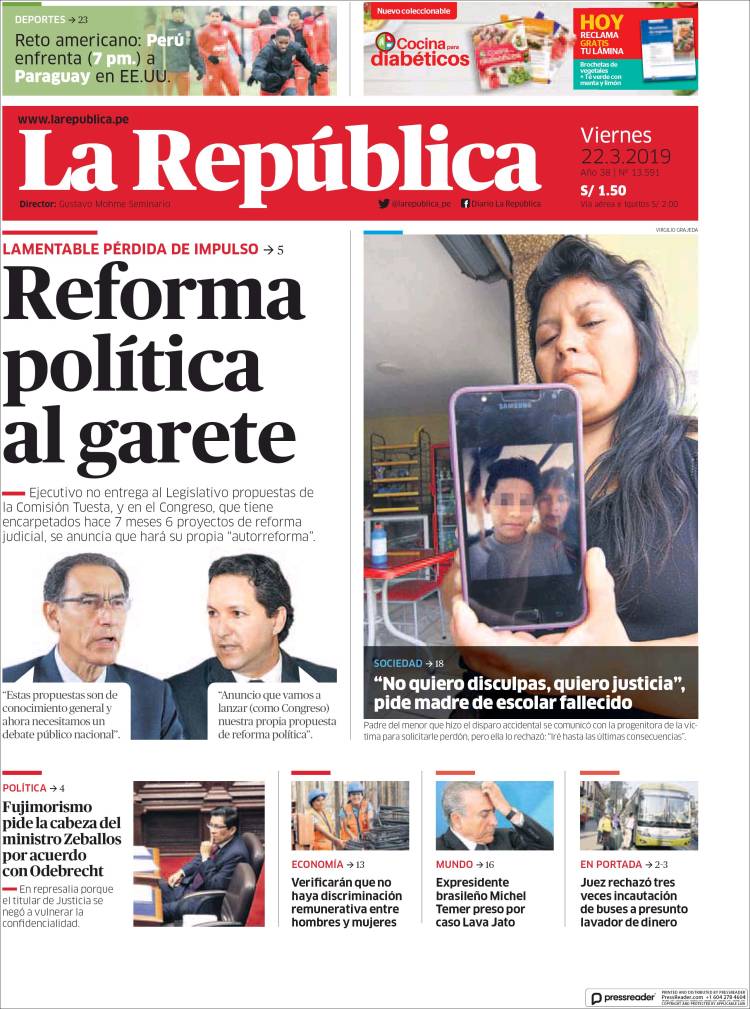 Newspaper La Republica (Peru). Newspapers in Peru. Friday's edition ...