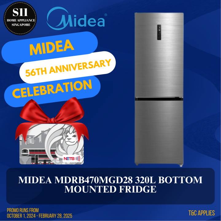 MIDEA MDRB470MGD28 320L BOTTOM MOUNTED FRIDGE [3 TICKS] - 2 YEARS LOCAL WARRANTY