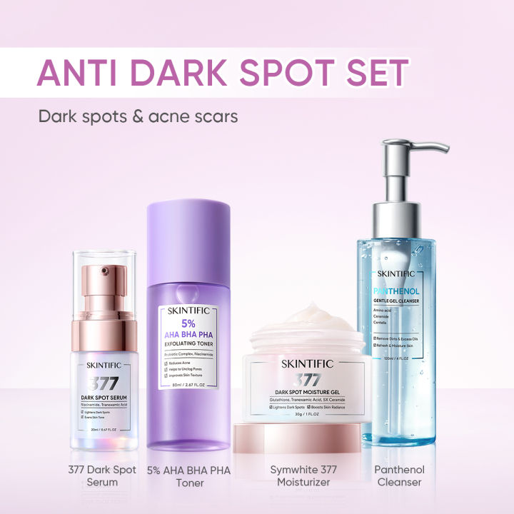 &lt;4pcs Skincare Set &gt;SKINTIFIC Pink Set Skincare kit - Niacinamide Moisturizer + Gentle cleanser+ Glycolic Acid + 377 Serum Anti dark spot/brighten/glow/whiten