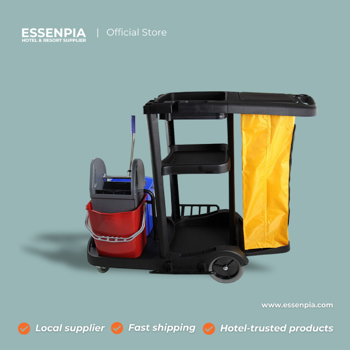 JANITORIAL CART (BLACK) Cleaning Cart with Bucket/Wringer Cleaning Trolley Garbage bag Multi Purpose Cart