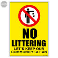 No Littering Keep Clean Sign - Laminated Signage - A4 Size. 