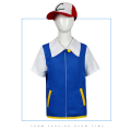 Anime Pokémon Cosplay Costume For Kids Ash Ketchum Blue Short Sleeve Jacket Coat Hat Gloves Poke Ball. 