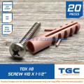 20PCS Tox 8 with Stainless Screw 10 x 1-1/2 inch for Wall Plug Anchor TGC Plastic Screw Anchor. 