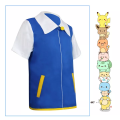 Anime Pokémon Cosplay Costume For Kids Ash Ketchum Blue Short Sleeve Jacket Coat Hat Gloves Poke Ball. 