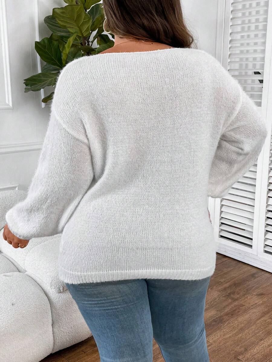 SHEIN CURVE+ Plus Size Women's Solid Color Long Sleeve Pullover Sweater ...