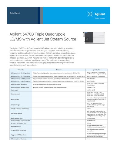 Agilent 6470B Triple Quadrupole LC/MS with Agilent Jet Stream Source