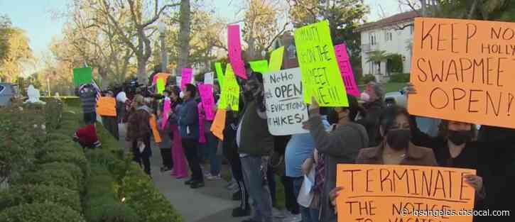 Vendors For Threatened North Hollywood Swap Meet Hold Protest Outside Landlord’s Home