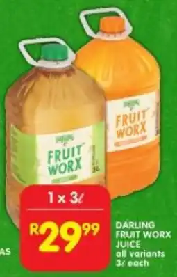 Shoprite Darling fruit worx juice all variants offer