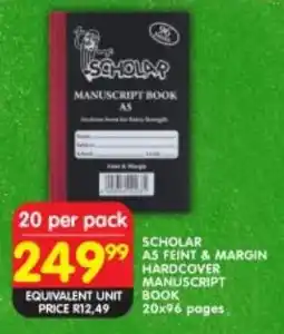 Shoprite Scholar A5 feint & margin hardcover manuscript book offer