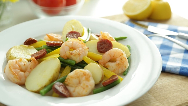 Pan Fried Prawns and Chorizo Potatoes