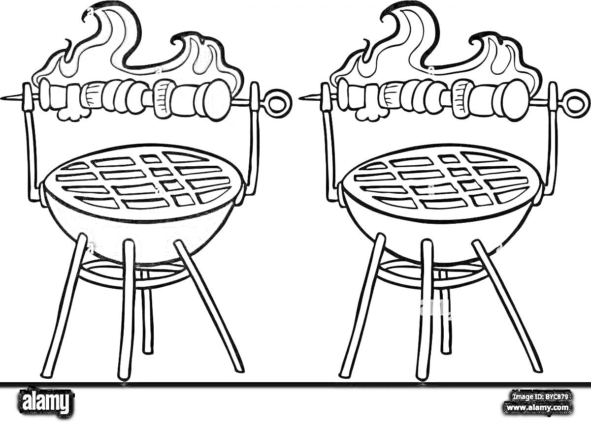 Раскраска Мангал с шашлыками на шампуре