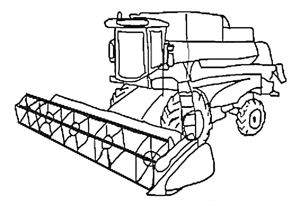 Комбайн с жниваркой, колесами, кабиной и кузовом