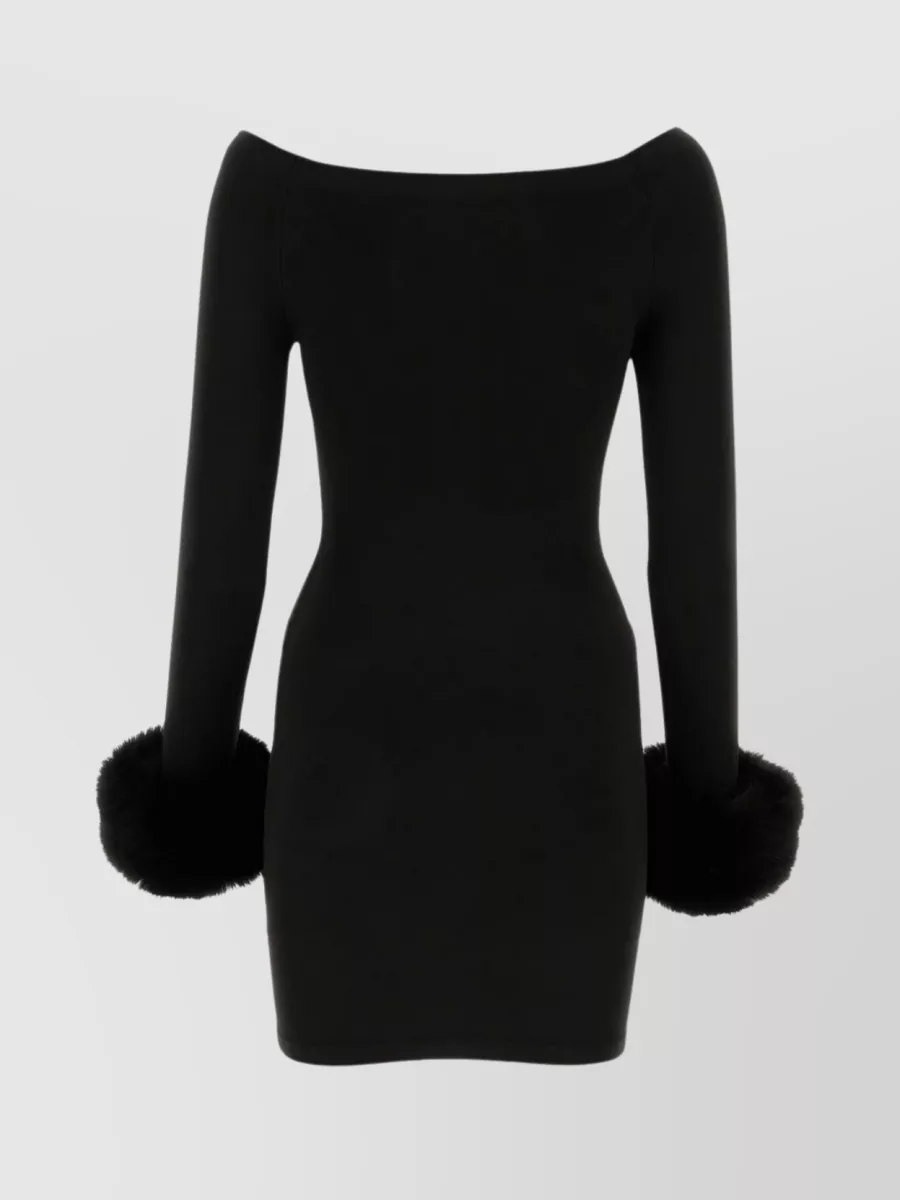 Shop Alexander Wang Boat Neck Dress With Long Sleeves And Fur Cuffs In Black