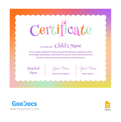 Colorful Preschool Certificate Template