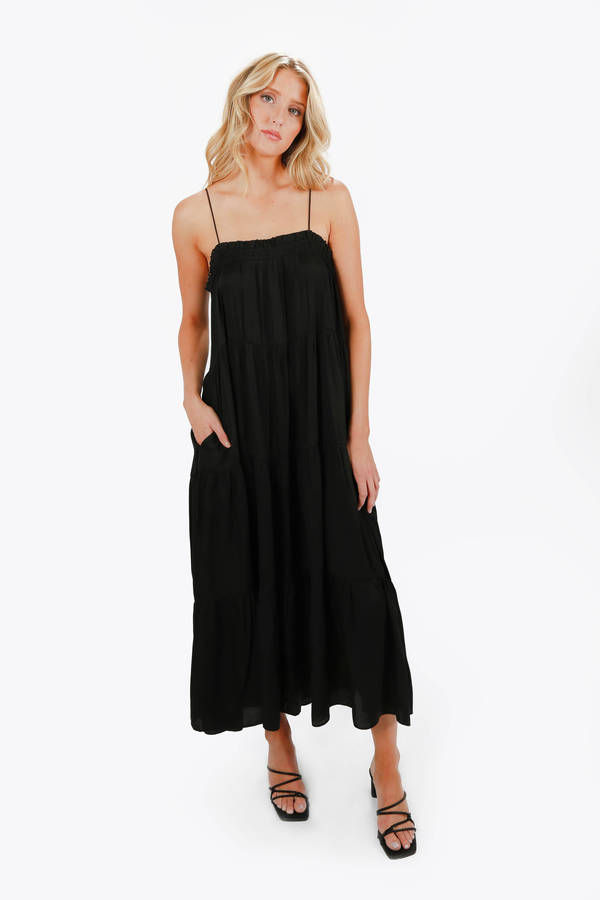 Elisse Cami Tiered Maxi Dress - Black