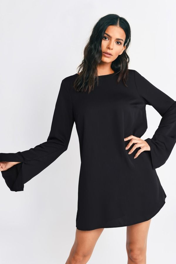 Ellie Bell Sleeve Open Back Mini Dress - Black 