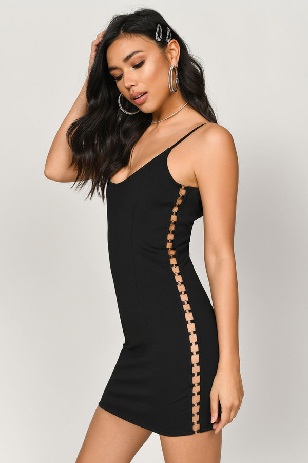 Lisa Side O-Ring Bodycon Mini Dress - Black