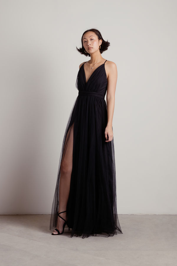 Night To Remember Chiffon Double High Slit Maxi Dress - Black