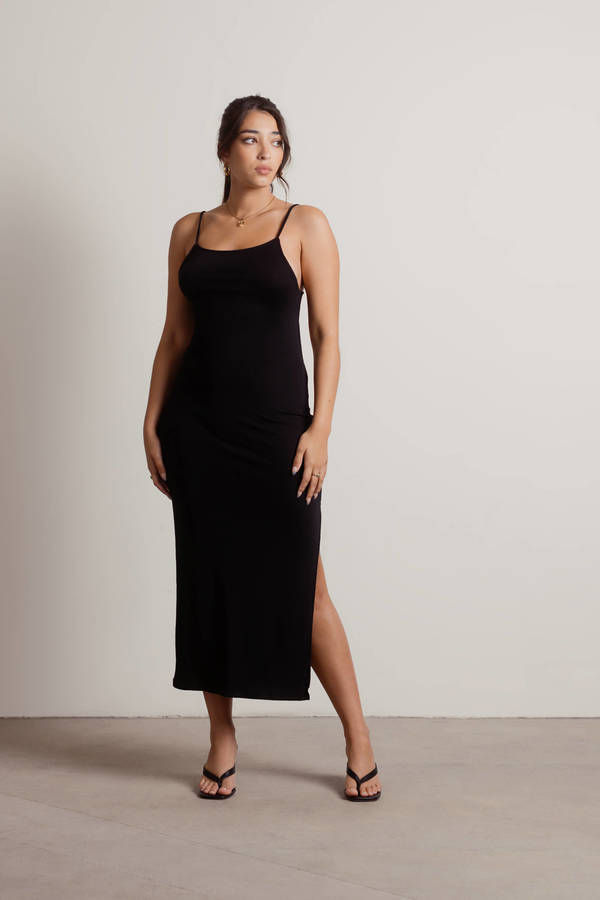 Stacie Open Back Slit Midi Dress - Black