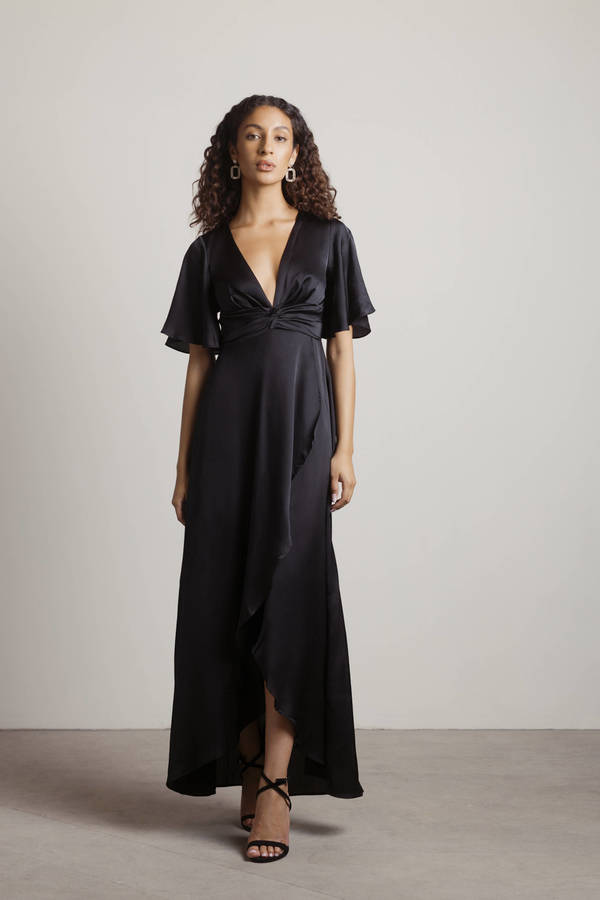 The Joy Of It Satin Surplice Maxi Dress - Black