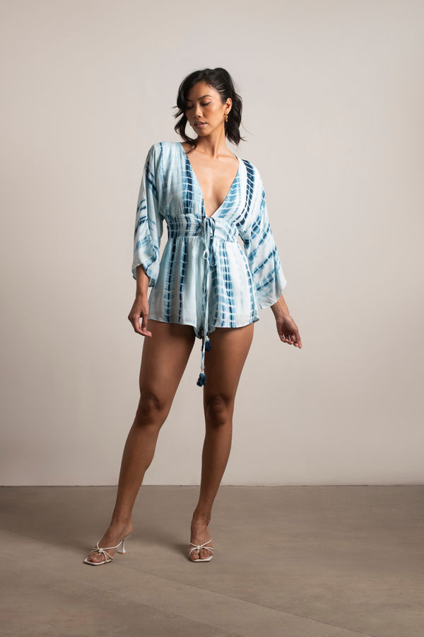 Cosette Plunging Romper - Blue