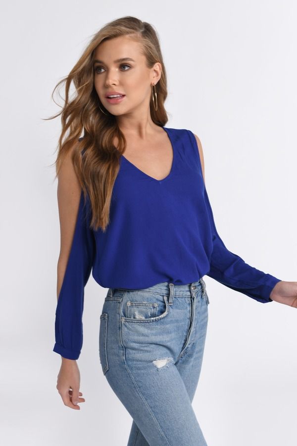 Maci Cold Shoulder Blouse - Blue 