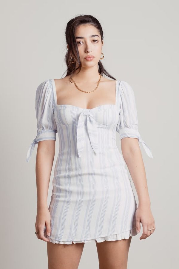 Skylar Stripe Sweetheart Mini Dress - Blue White