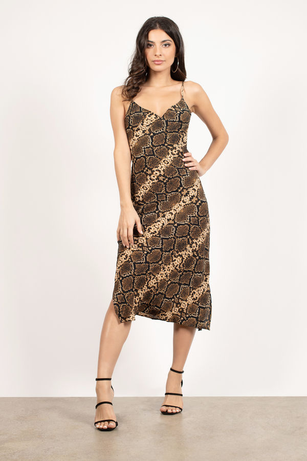 In The Shadows Snake Print Cami Midi Dress - Brown Multi