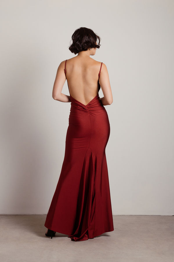 Ariella Backless Mermaid Maxi Dress - Burgundy