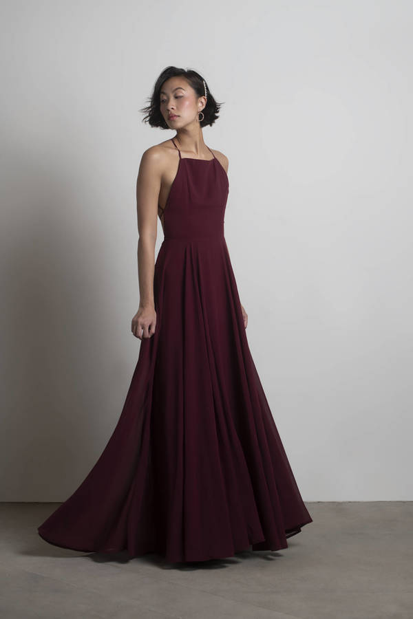 Last Touch Halter Cross Back Maxi Dress - Burgundy