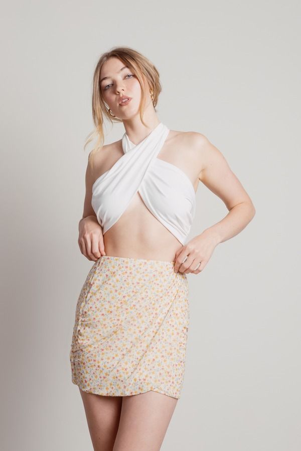 Pure Poetry Surplice Mini Skirt - Cream Coral