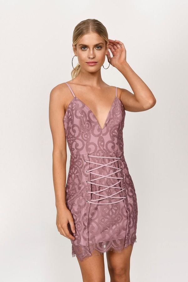 Taylor Lace Plunging Mini Dress - Dark Rose