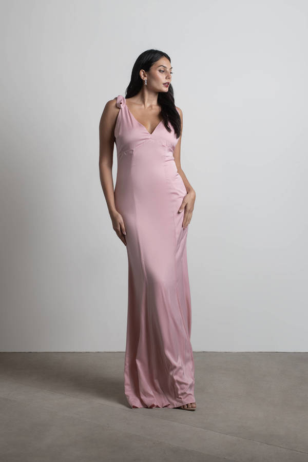 Priscella Satin Tie Strap Maxi Dress - Dusty Rose