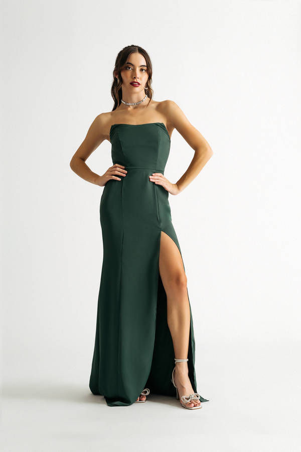 Faded Love Emerald Green Bustier Slit Maxi Sexy Prom Dress