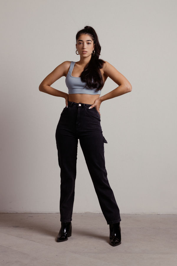 Play Me High Waist Jeans - Faded Black