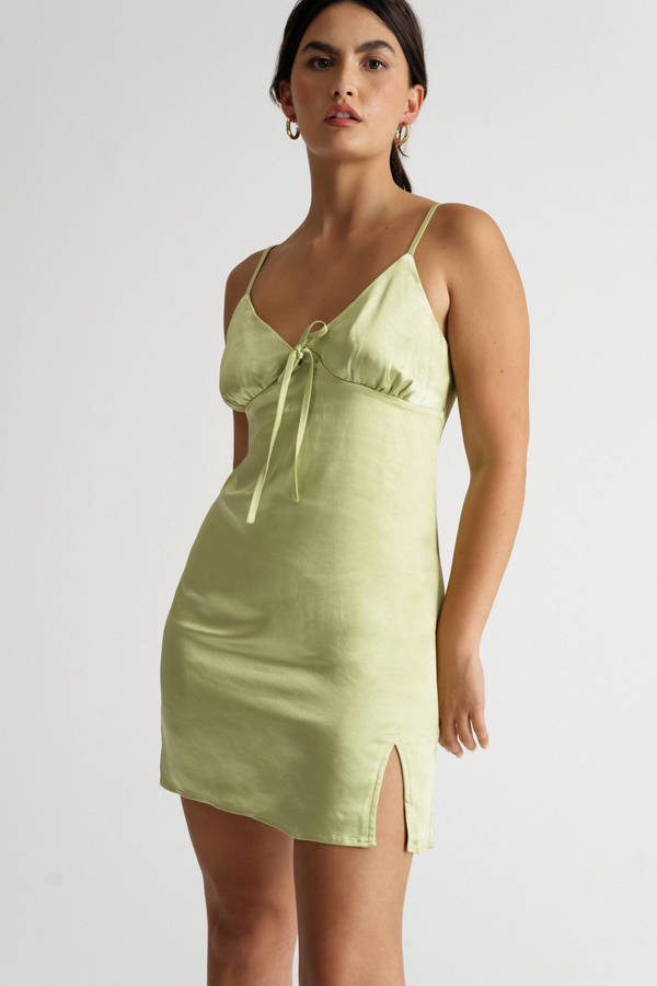 In Depth Satin Front Tie Mini Dress - Green