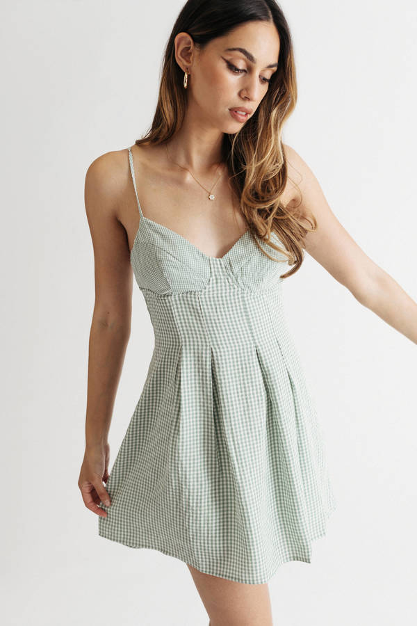 Jazlynn Pleated Skater Mini Dress - Green