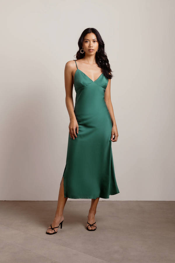 Show Up Satin Cami Midi Dress - Green