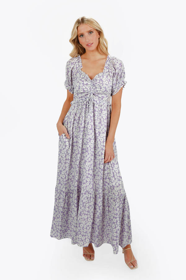 Jillian Floral Ruffle Maxi Dress - Lavender