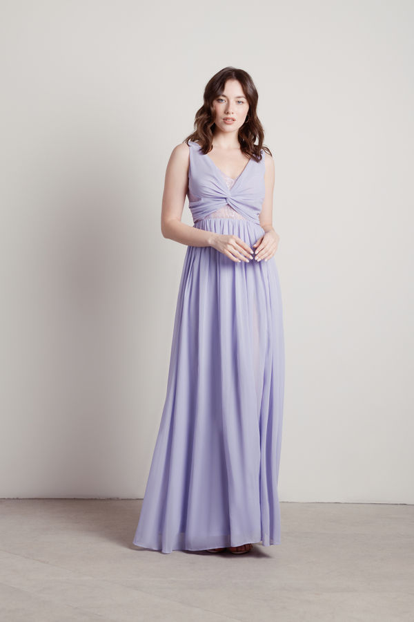 Natasha Front Twist Slit Maxi Dress - Lavender