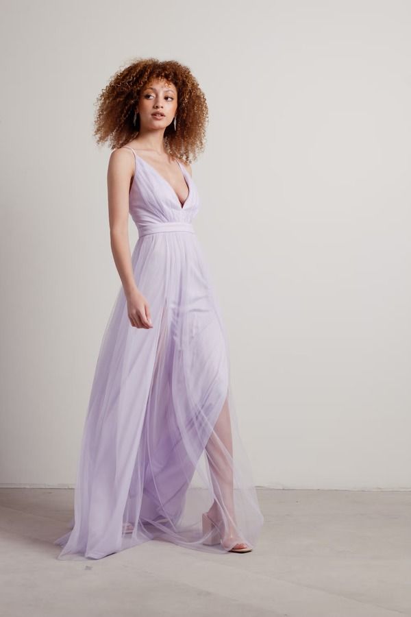 Night To Remember Chiffon Double High Slit Maxi Dress - Lavender